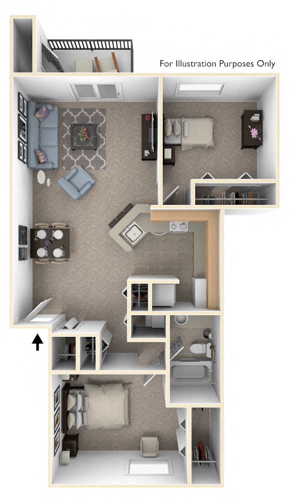 Two Bedroom, One Bath Floor Plan at Indian Lakes Apartments, Indiana, 46545